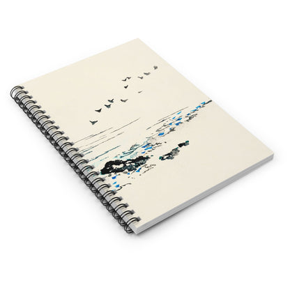 Minimalist Ocean Spiral Notebook Laying Flat on White Surface