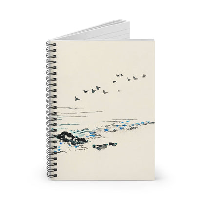 Minimalist Ocean Spiral Notebook Standing up on White Desk