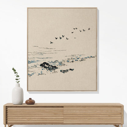 Minimalist Ocean Woven Blanket Hanging on a Wall as Framed Wall Art