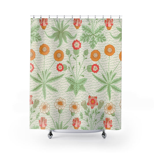 Daisy Pattern Shower Curtain with William Morris design, classic bathroom decor featuring Morris's botanical patterns.