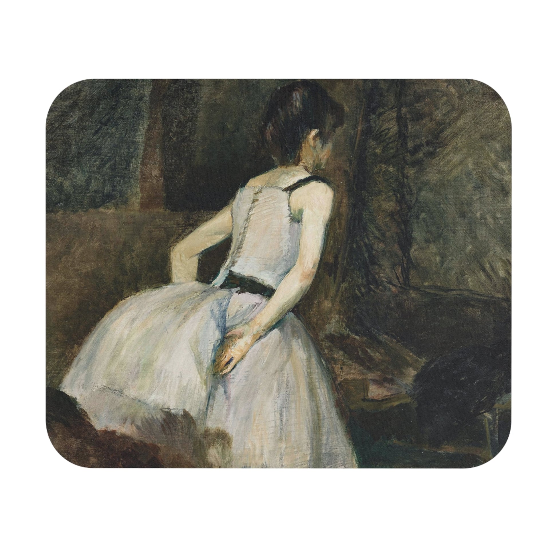 Moody Ballerina Mouse Pad with a black and white aesthetic, perfect for desk and office decor.
