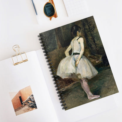 Moody Ballerina Spiral Notebook Displayed on Desk