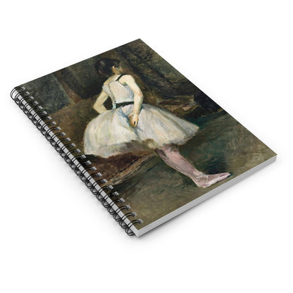 Moody Ballerina Spiral Notebook Laying Flat on White Surface