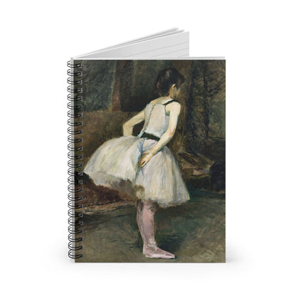 Moody Ballerina Spiral Notebook Standing up on White Desk