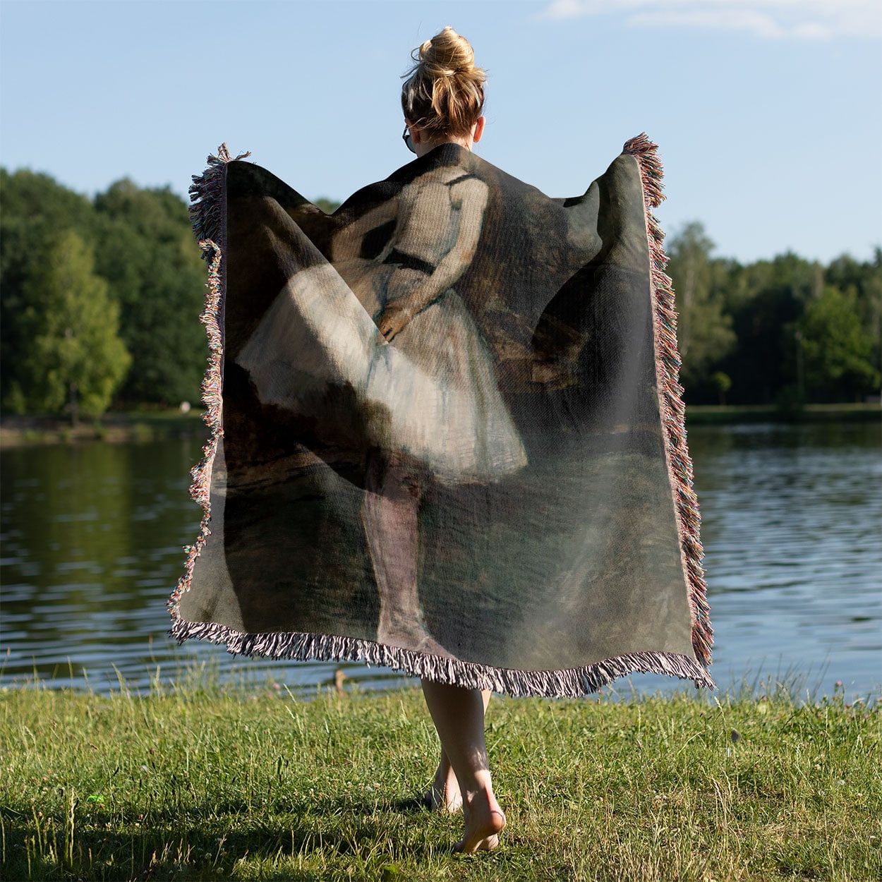 Moody Ballerina Held on a Woman's Back Outside