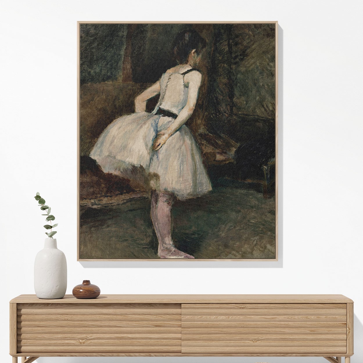 Moody Ballerina Woven Blanket Hanging on a Wall as Framed Wall Art