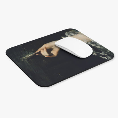 Moody Dark Academia Computer Desk Mouse Pad With White Mouse