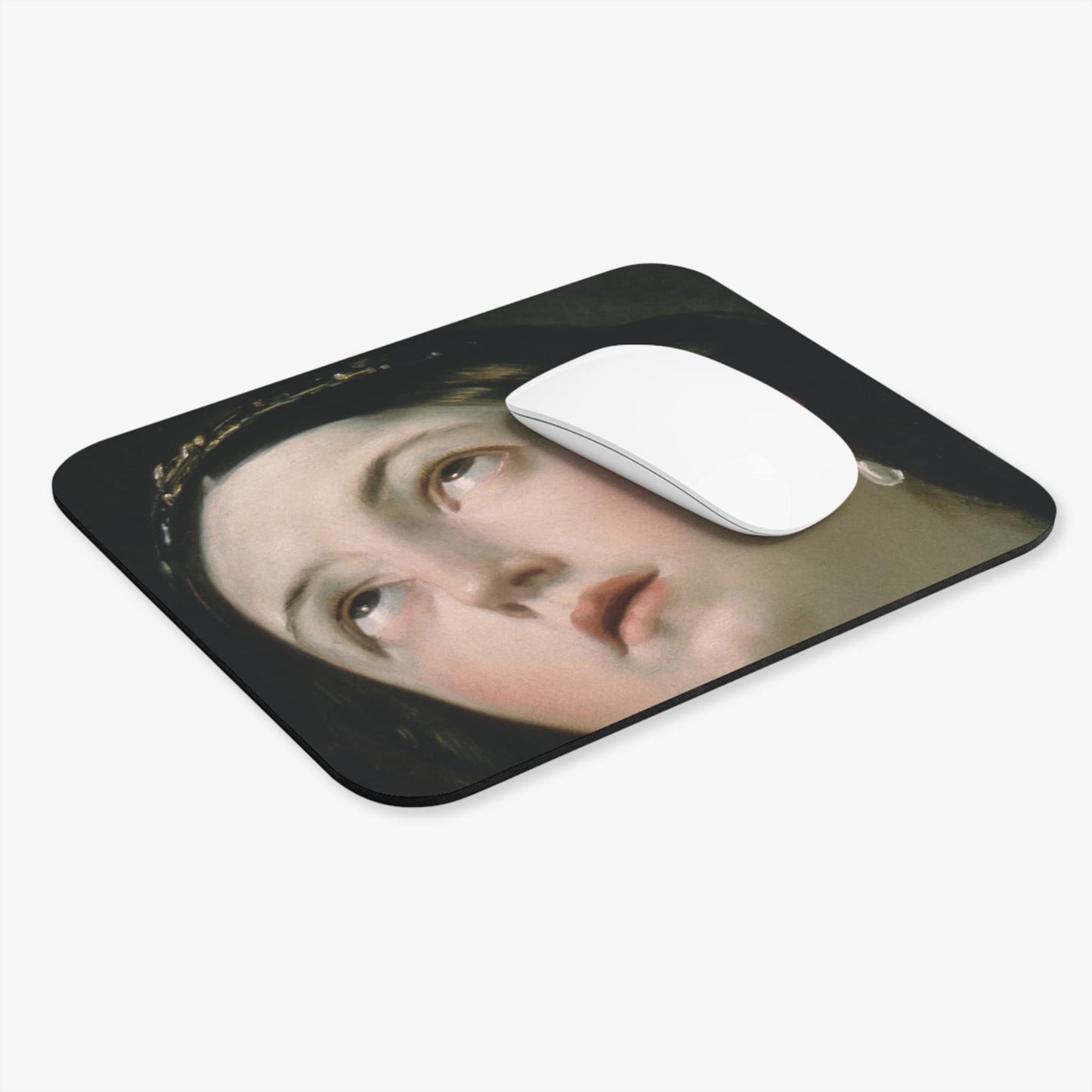 Moody Renaissance Portrait Computer Desk Mouse Pad With White Mouse