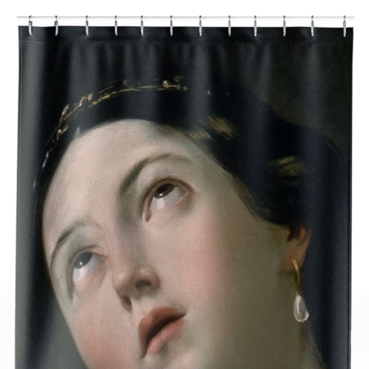Moody Renaissance Portrait Shower Curtain Close Up, Dark Academia Shower Curtains