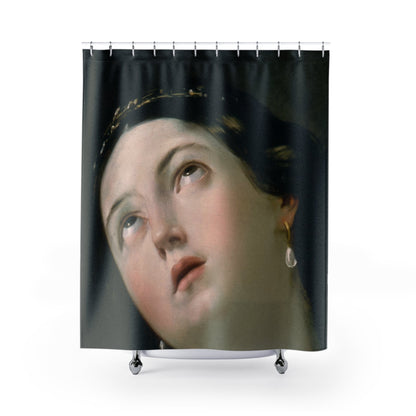 Moody Renaissance Portrait Shower Curtain with dark academia design, scholarly bathroom decor featuring Renaissance portraits.