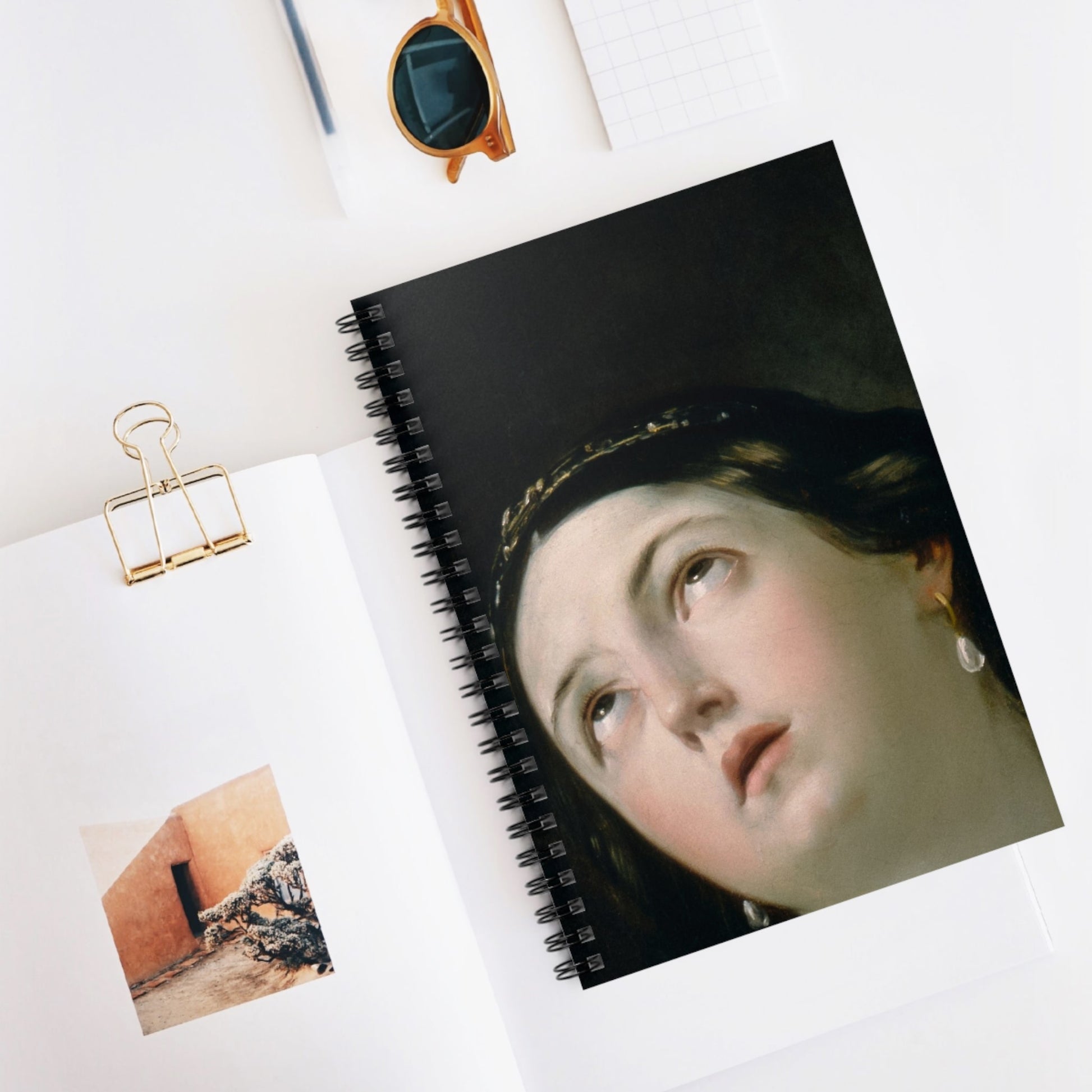 Moody Renaissance Portrait Spiral Notebook Displayed on Desk