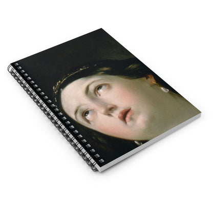 Moody Renaissance Portrait Spiral Notebook Laying Flat on White Surface