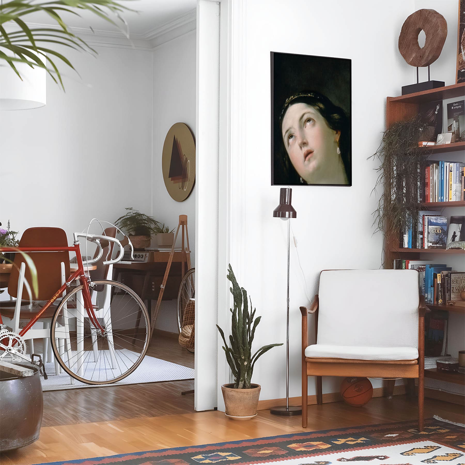 Moody Renaissance Portrait Wall Art Print in a Picture Frame on Living Room Wall