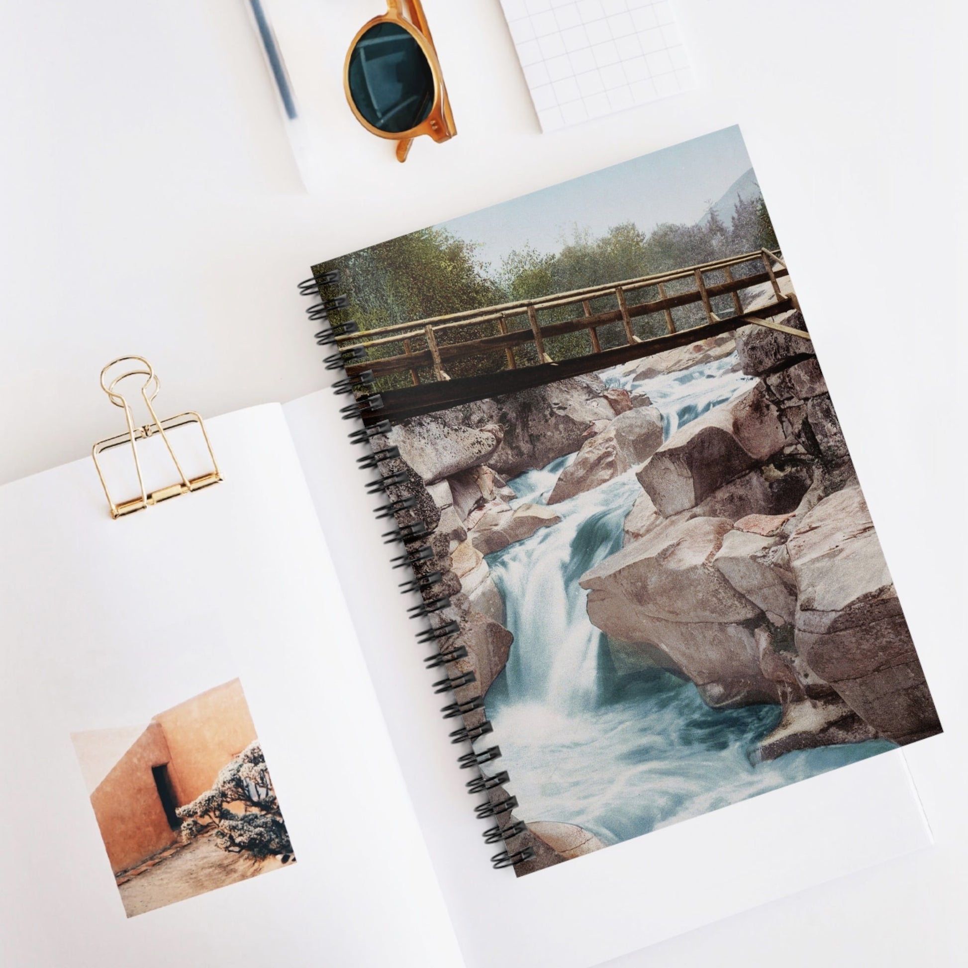 Mountain River Spiral Notebook Displayed on Desk