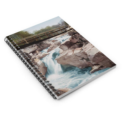 Mountain River Spiral Notebook Laying Flat on White Surface