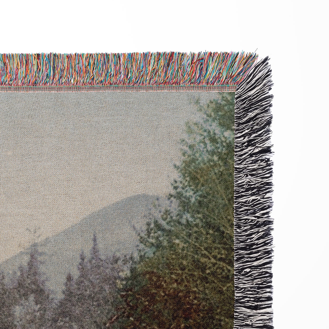 Mountain River Woven Blanket Woven Blanket Hanging on a Wall as Framed Wall Art