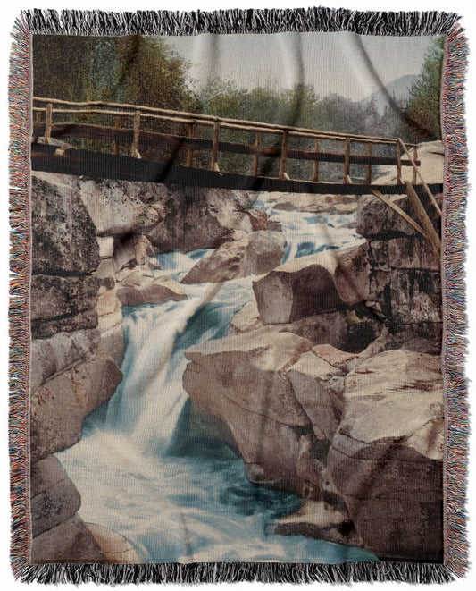 Mountain Landscape woven throw blanket, crafted from 100% cotton, providing a soft and cozy texture with vintage photography for home decor.