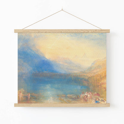 Yellow and Blue Art Print in Wood Hanger Frame on Wall