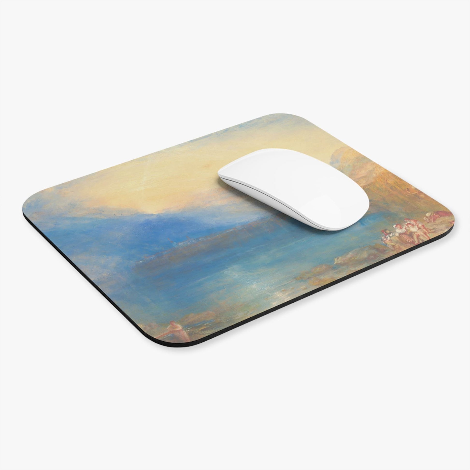 Mountain and Lake Computer Desk Mouse Pad With White Mouse