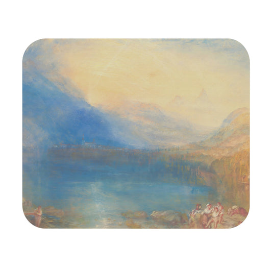Mountain and Lake Mouse Pad with yellow and blue nature scene, desk and office decor featuring scenic mountain and lake views.