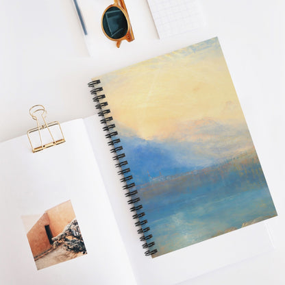 Mountain and Lake Spiral Notebook Displayed on Desk
