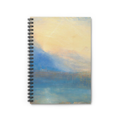 Mountain and Lake Notebook with yellow and blue cover, ideal for outdoor enthusiasts, showcasing stunning mountain and lake scenes.