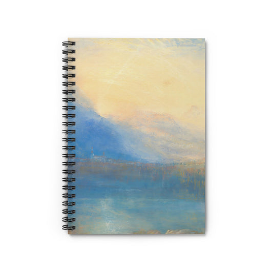 Mountain and Lake Notebook with yellow and blue cover, ideal for outdoor enthusiasts, showcasing stunning mountain and lake scenes.