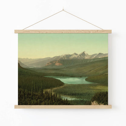 Emerald Green Landscape Art Print in Wood Hanger Frame on Wall