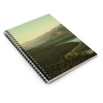 Mountains Spiral Notebook Laying Flat on White Surface