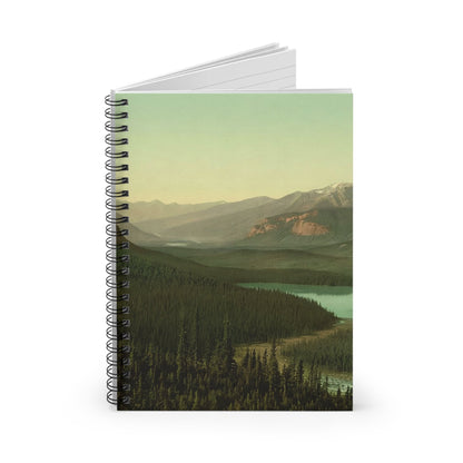 Mountains Spiral Notebook Standing up on White Desk
