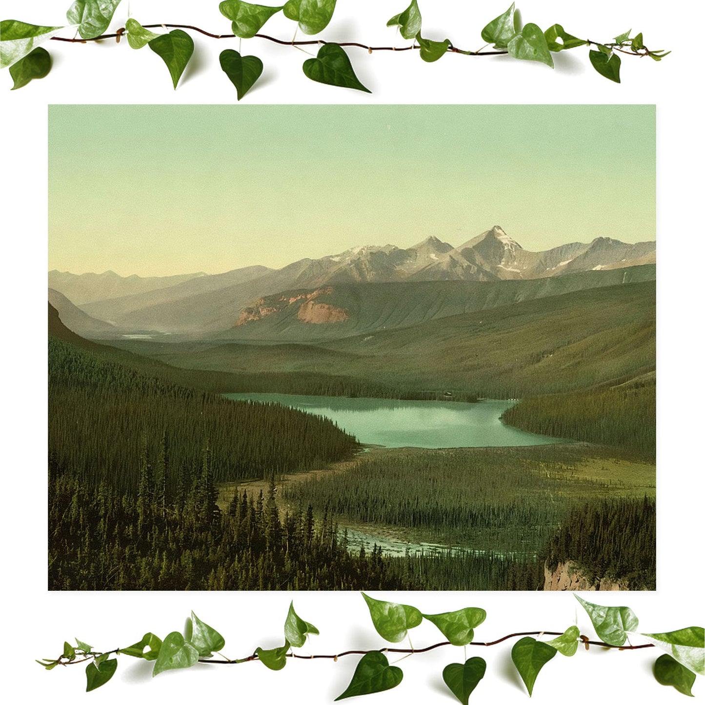 Mountains art print emerald lake vintage wall art