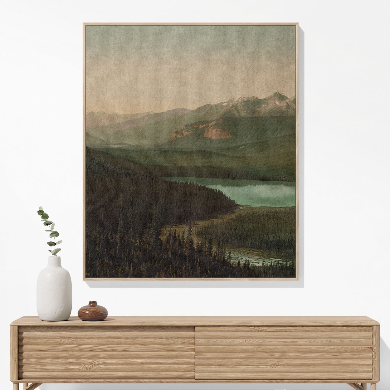 Mountains Woven Blanket Hanging on a Wall as Framed Wall Art