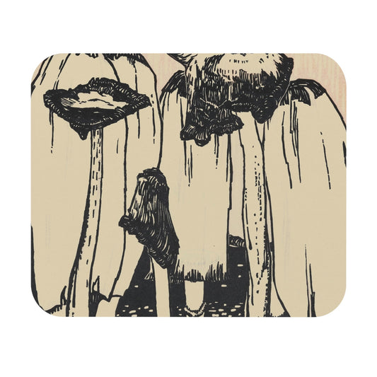 Mushroom Aesthetic Mouse Pad with cool ink drawing art, desk and office decor featuring detailed mushroom illustrations.