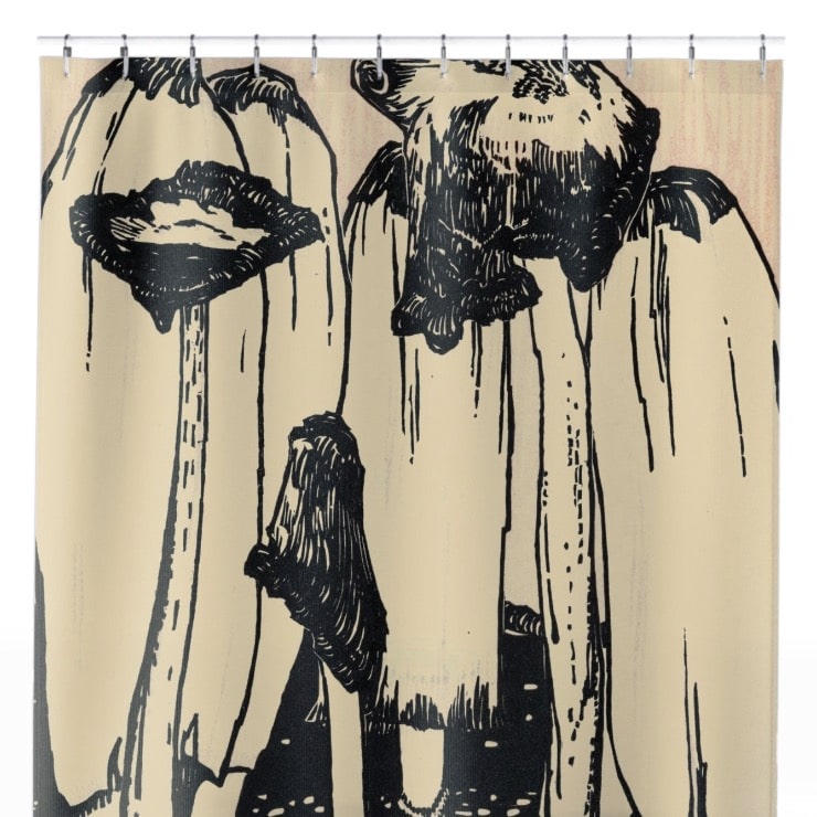 Mushroom Aesthetic Shower Curtain Close Up, Botanical Shower Curtains