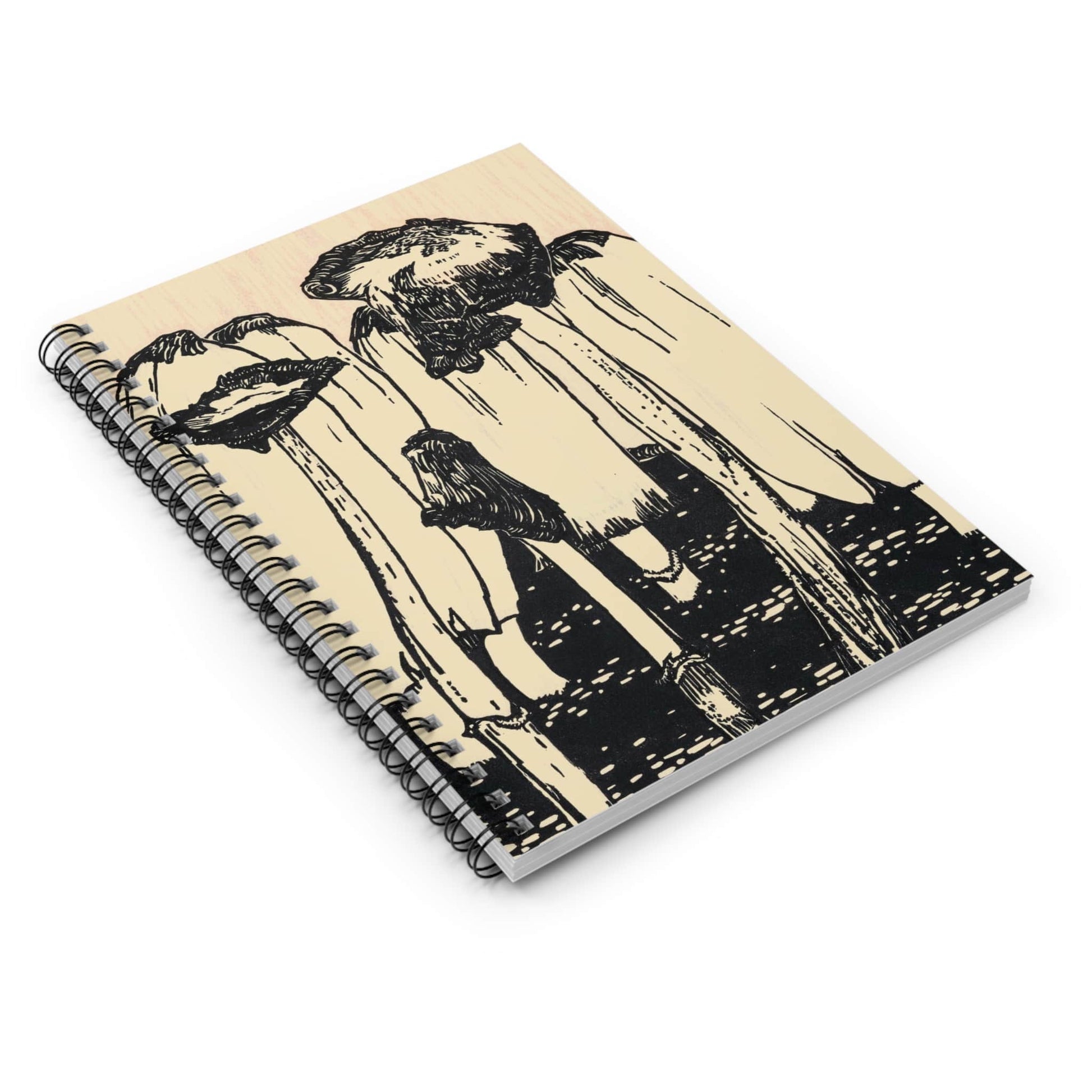 Mushroom Aesthetic Spiral Notebook Laying Flat on White Surface