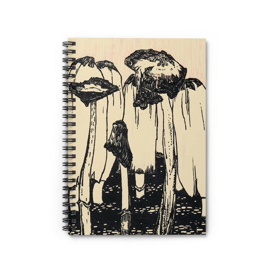 Mushroom Aesthetic Notebook with cool ink drawing cover, ideal for journals and planners, featuring unique mushroom ink drawings.