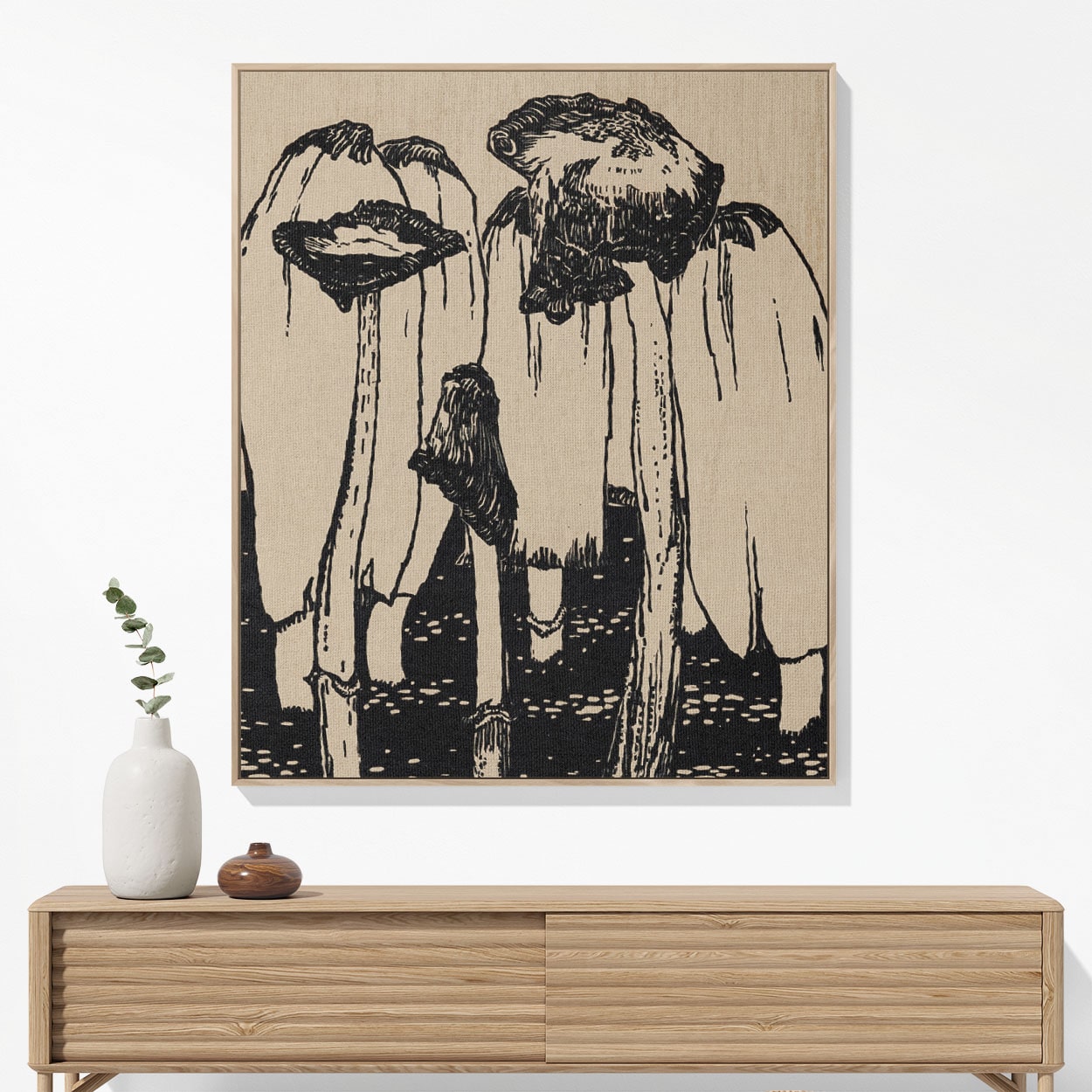 Mushroom Aesthetic Woven Blanket Hanging on a Wall as Framed Wall Art