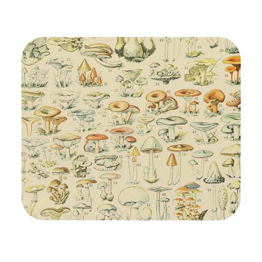 Mushroom Caps Mouse Pad with cool mushroom art design, desk and office decor featuring detailed mushroom illustrations.