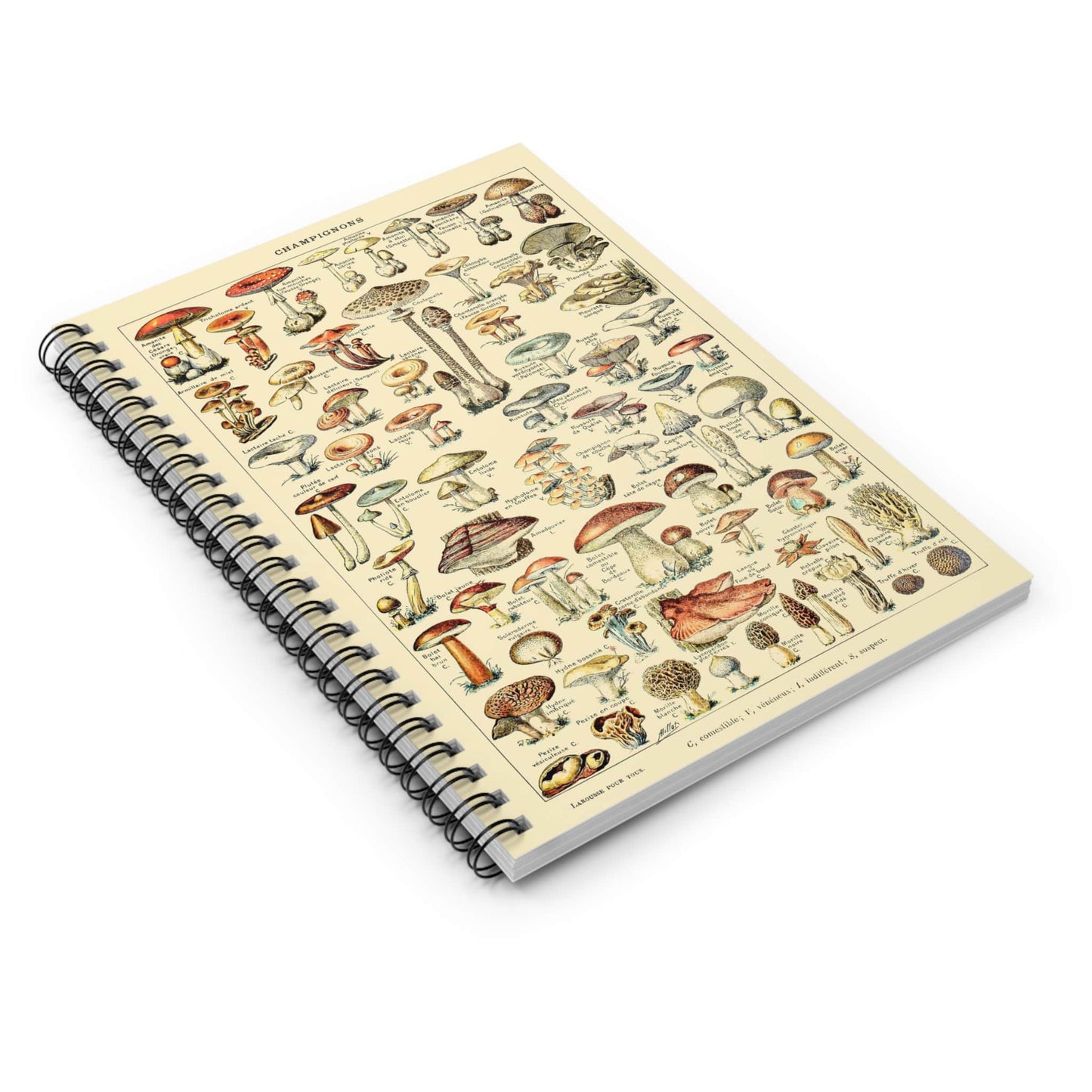 Mushroom Spiral Notebook Laying Flat on White Surface
