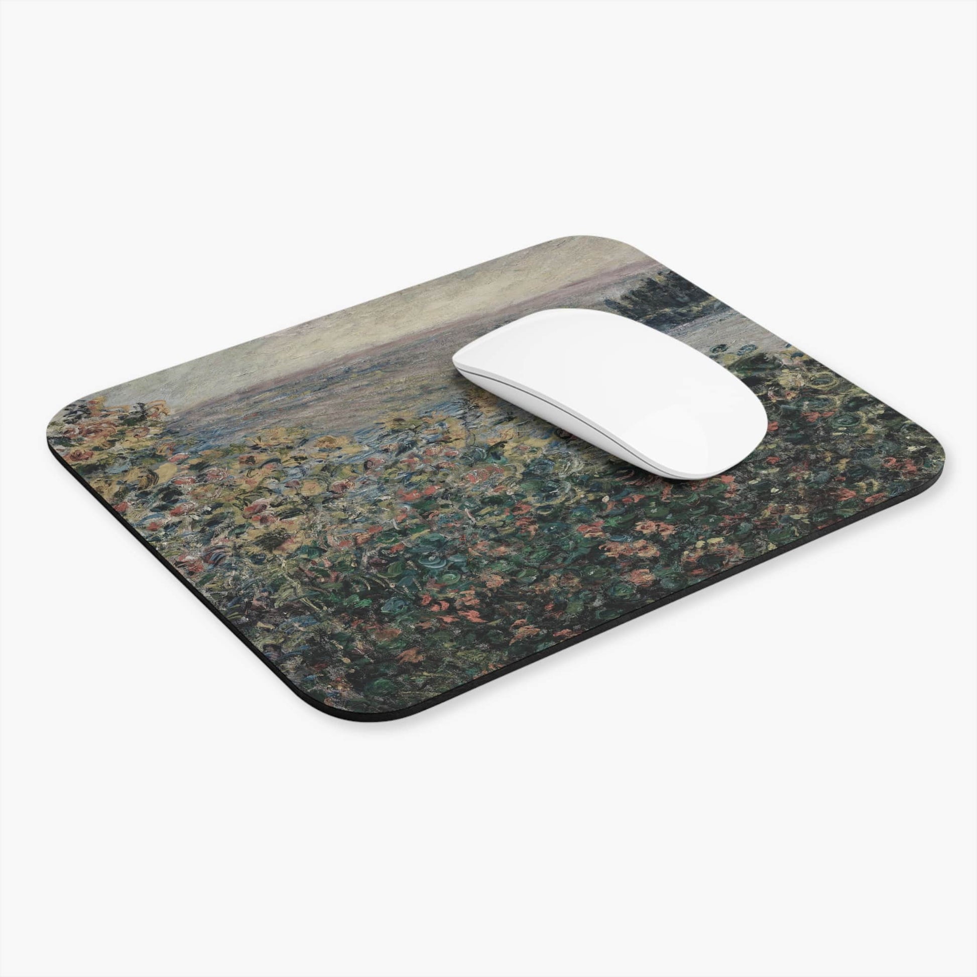 Muted Floral Computer Desk Mouse Pad With White Mouse