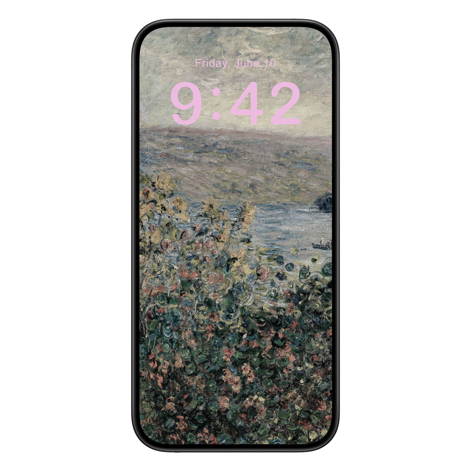 Muted Floral Phone Wallpaper Pink Text