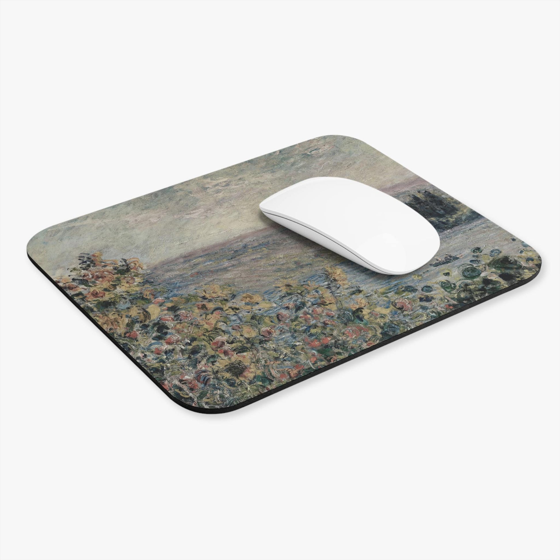 Muted Floral Computer Desk Mouse Pad With White Mouse