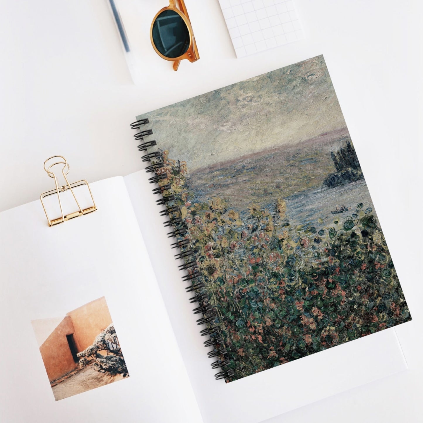 Muted Floral Spiral Notebook Displayed on Desk