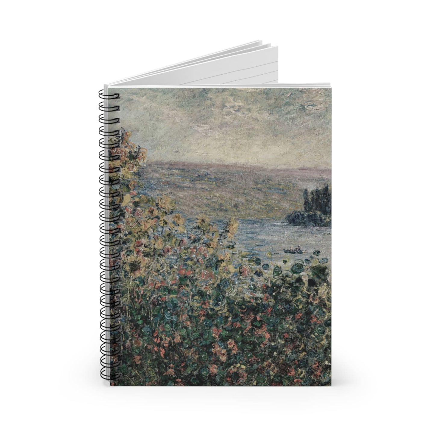 Muted Floral Spiral Notebook Standing up on White Desk