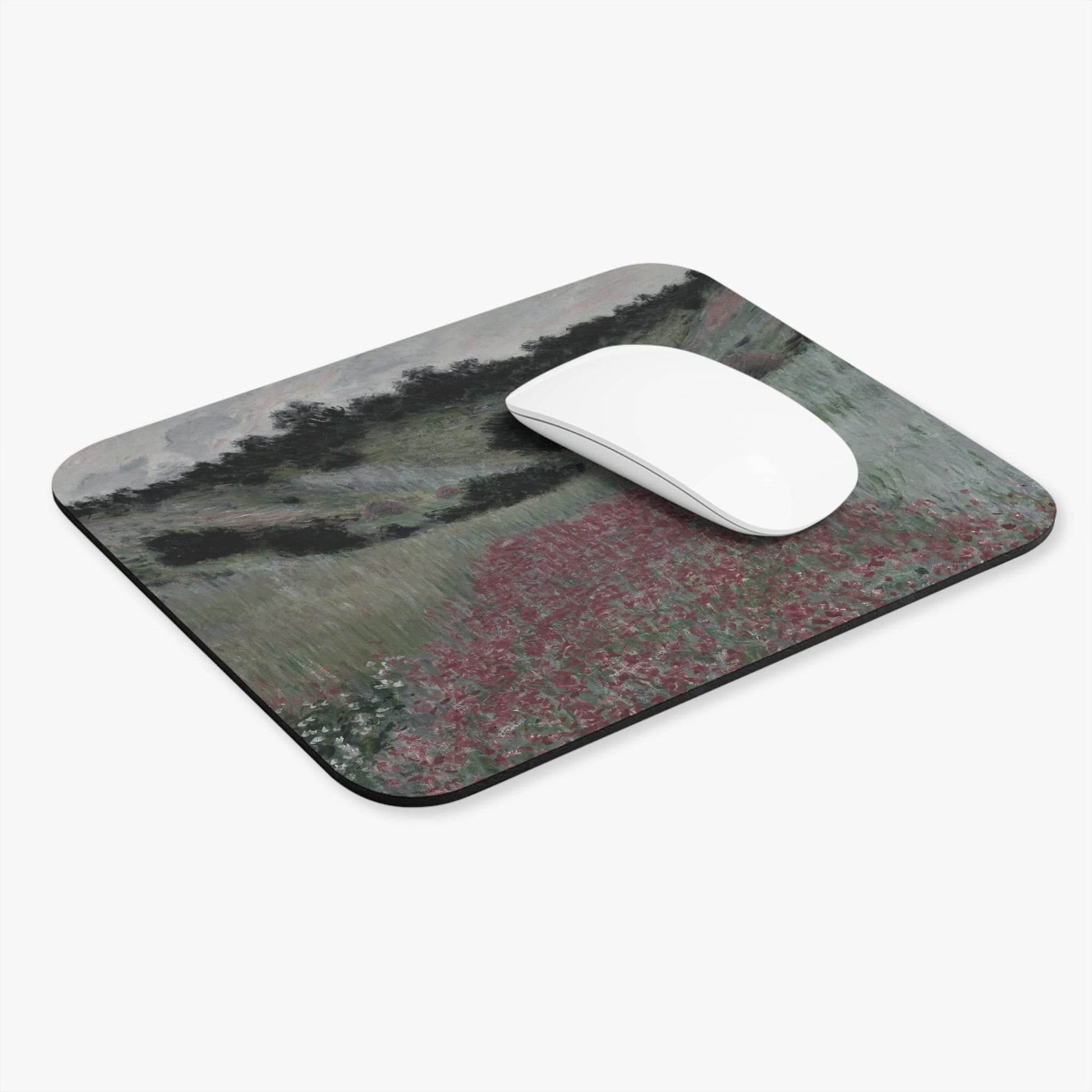 Muted Floral Landscape Computer Desk Mouse Pad With White Mouse