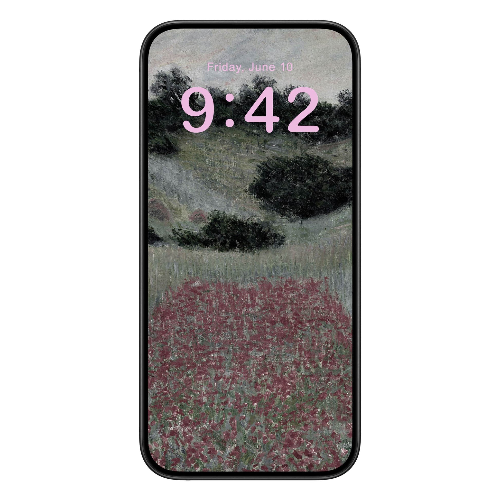 Muted Floral Landscape Phone Wallpaper Pink Text