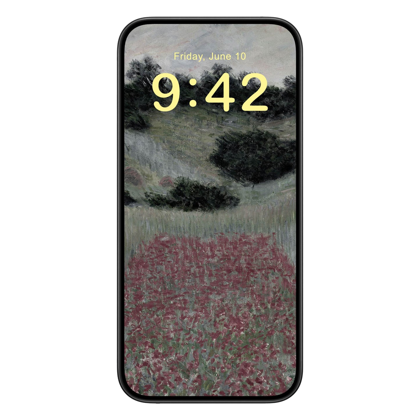 Muted Floral Landscape Phone Wallpaper Yellow Text