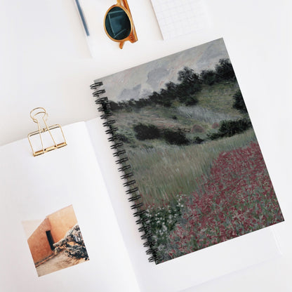 Muted Floral Landscape Spiral Notebook Displayed on Desk