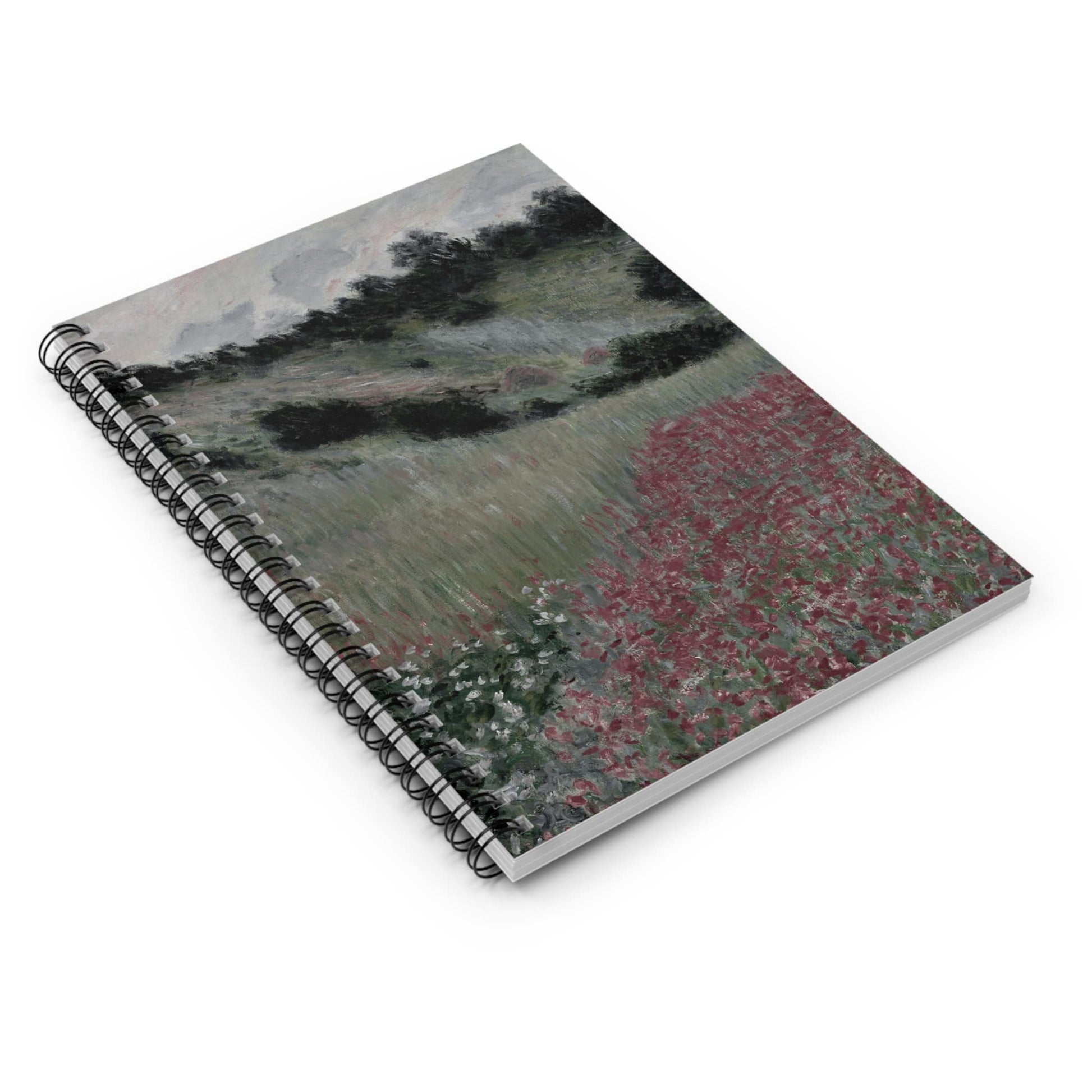 Muted Floral Landscape Spiral Notebook Laying Flat on White Surface