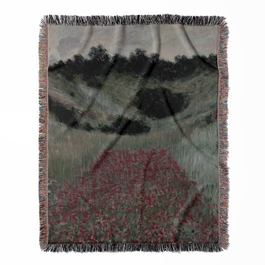 Muted Floral Landscape woven throw blanket, made of 100% cotton, featuring a soft and cozy texture with a Claude Monet design for home decor.
